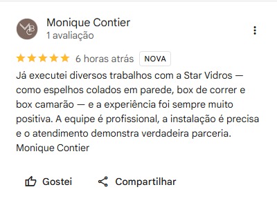 Avaliação real de cliente Star Vidros